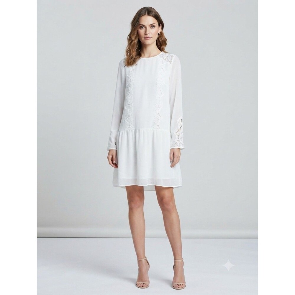 BCBGMaxAzria Jayne Lace Shirt Mini Dress With Drop Waist